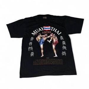 Vintage 90s Muay Thai Kick Instructional Double Sided Black T-Shirt